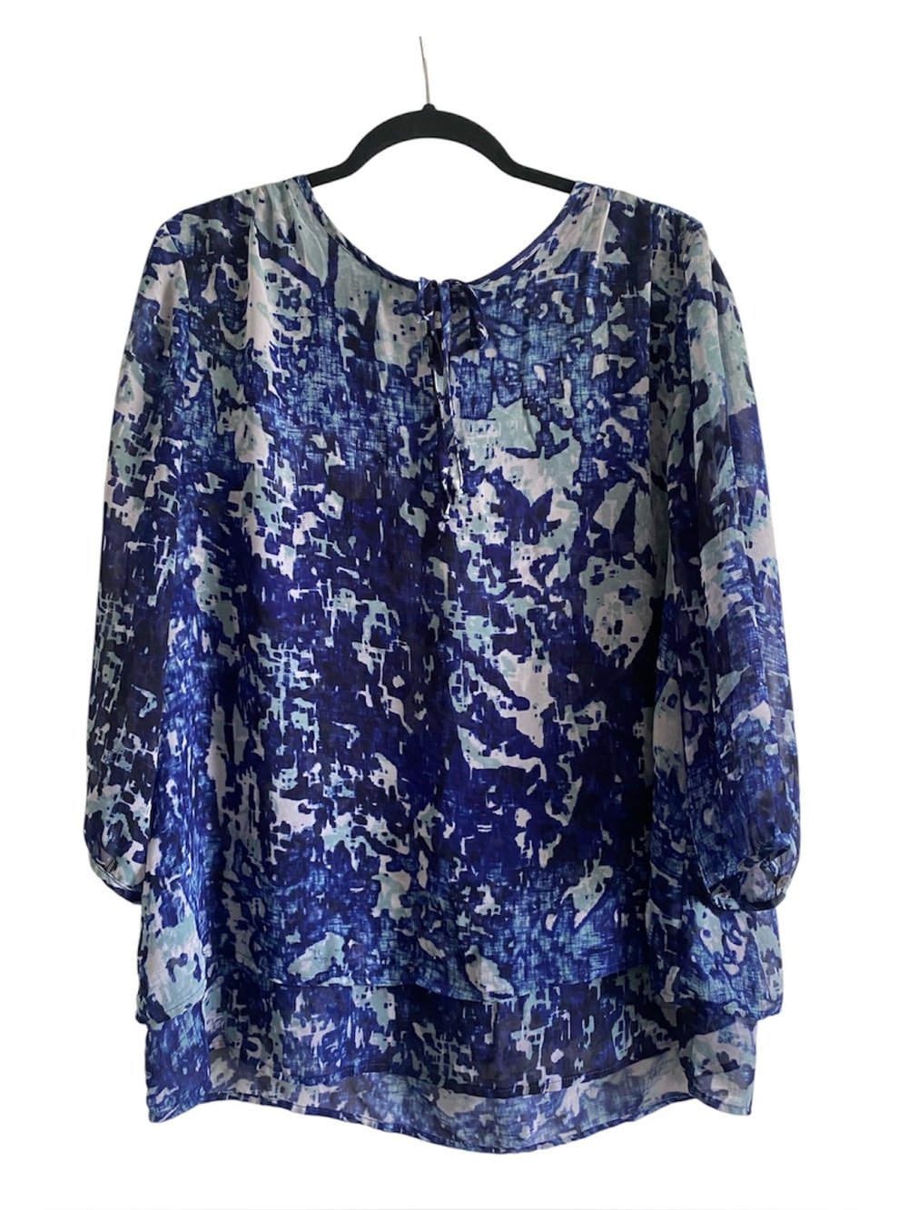 Coldwater Creek Blue Abstract Sheer Layered Blouse Size Large 14